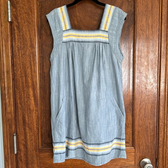 Faherty Dresses & Skirts - Faherty Sky Blue Mini Dress with Yellow Stripe Detail